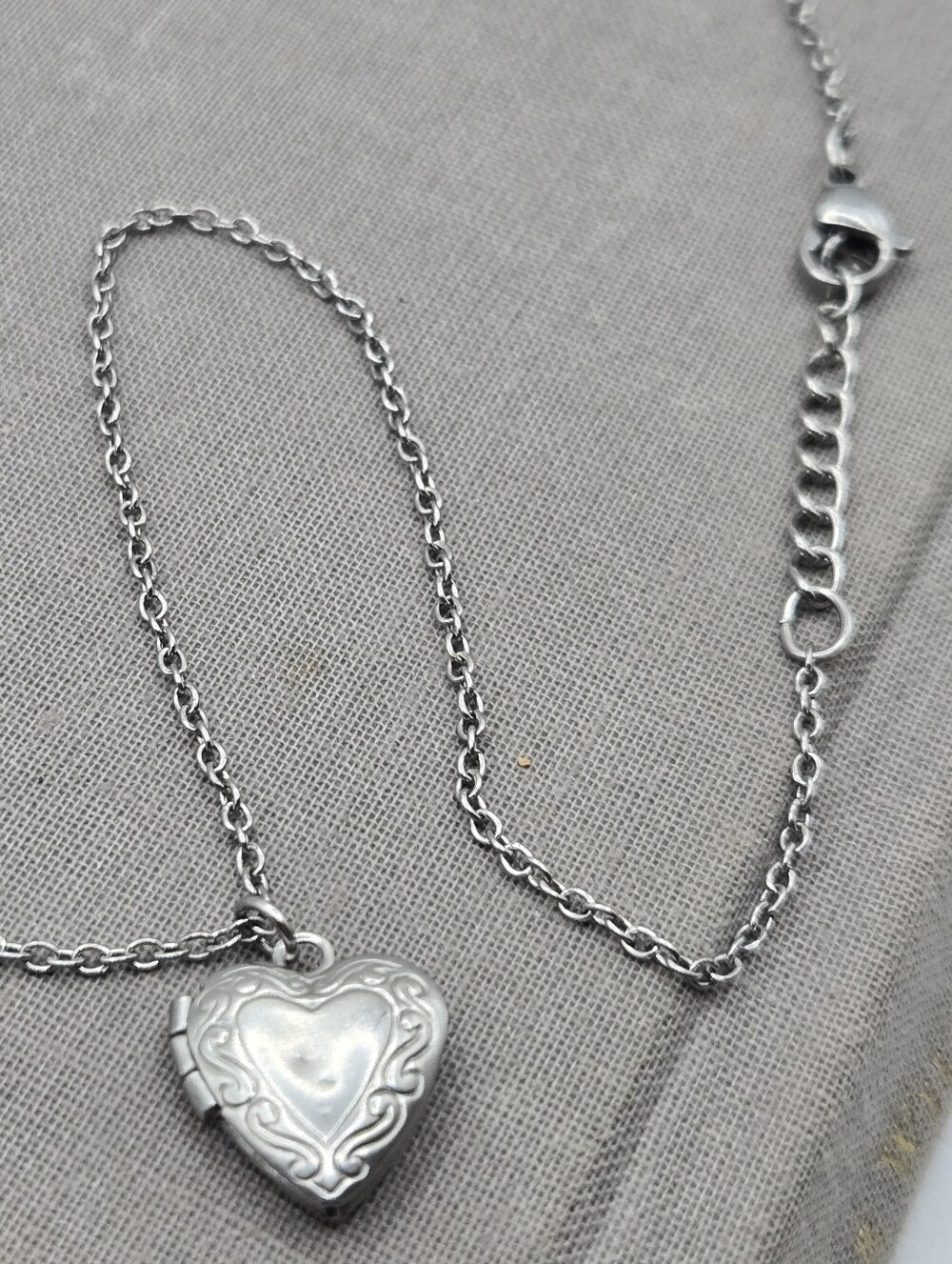 Vintage Tiny Silver Heart Locket Necklace Victorian Revival Dainty Delicate